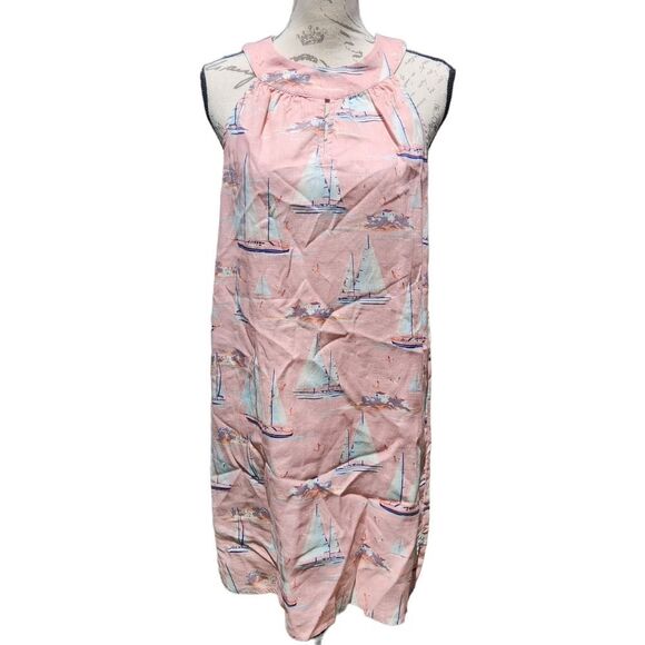 St. Tropez Dresses & Skirts - ST.‎ TROPEZ Coastal Boat Print halter neck dress 100% linen blush peach Small